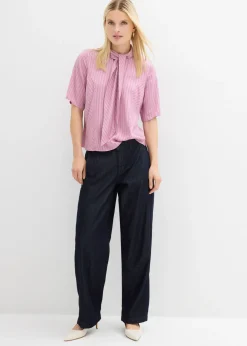 bonprix bonprix Blusa con lazo de modal suave malva-azul marino-blanco con rayas