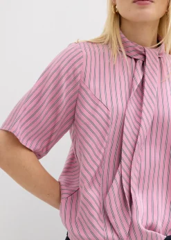 bonprix bonprix Blusa con lazo de modal suave malva-azul marino-blanco con rayas