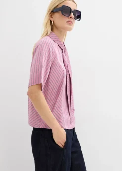bonprix bonprix Blusa con lazo de modal suave malva-azul marino-blanco con rayas