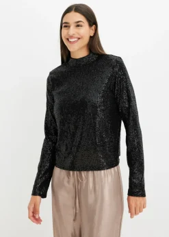 bonprix bonprix Blusa con lentejuelas Negro Online