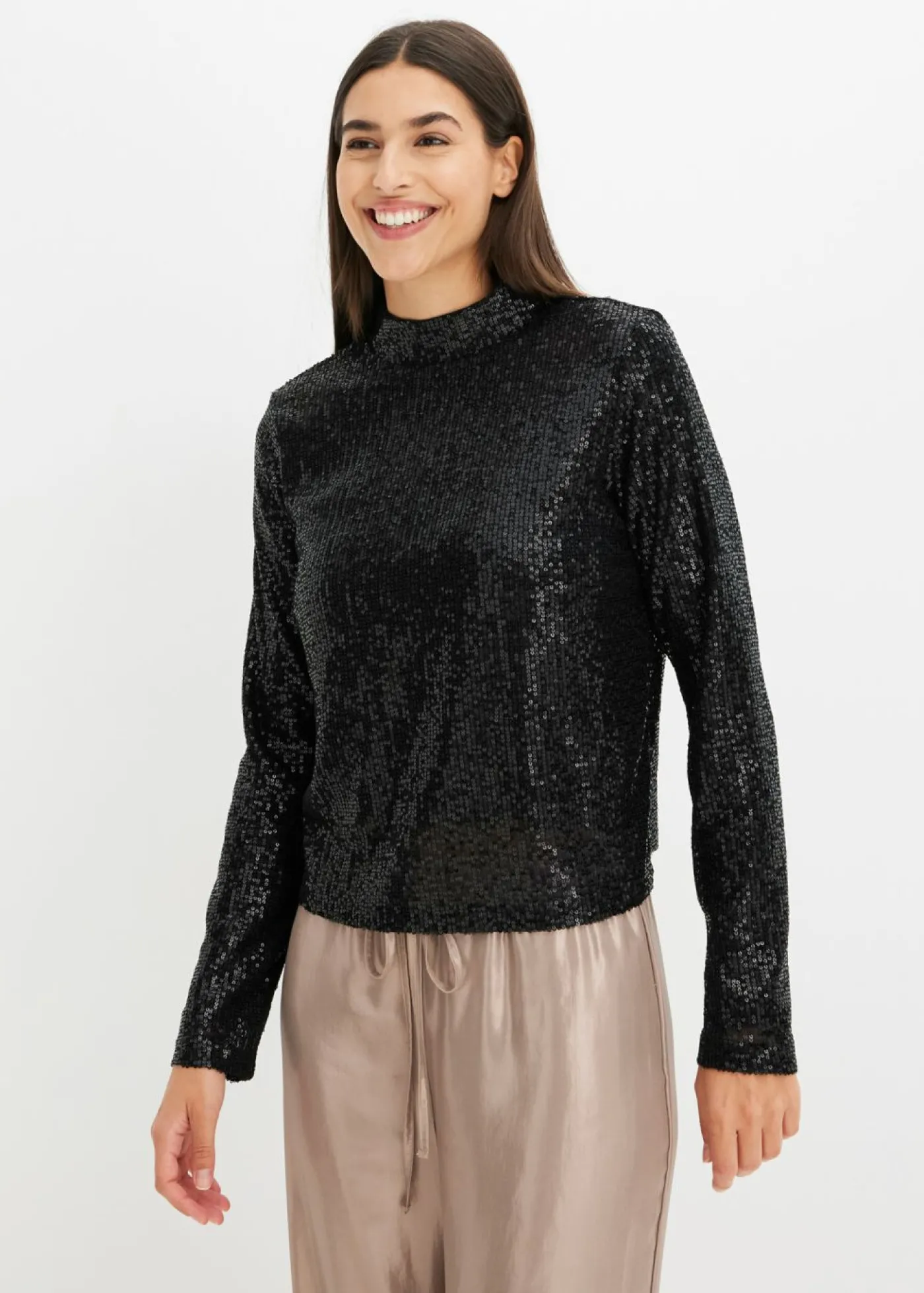 bonprix bonprix Blusa con lentejuelas Negro Online