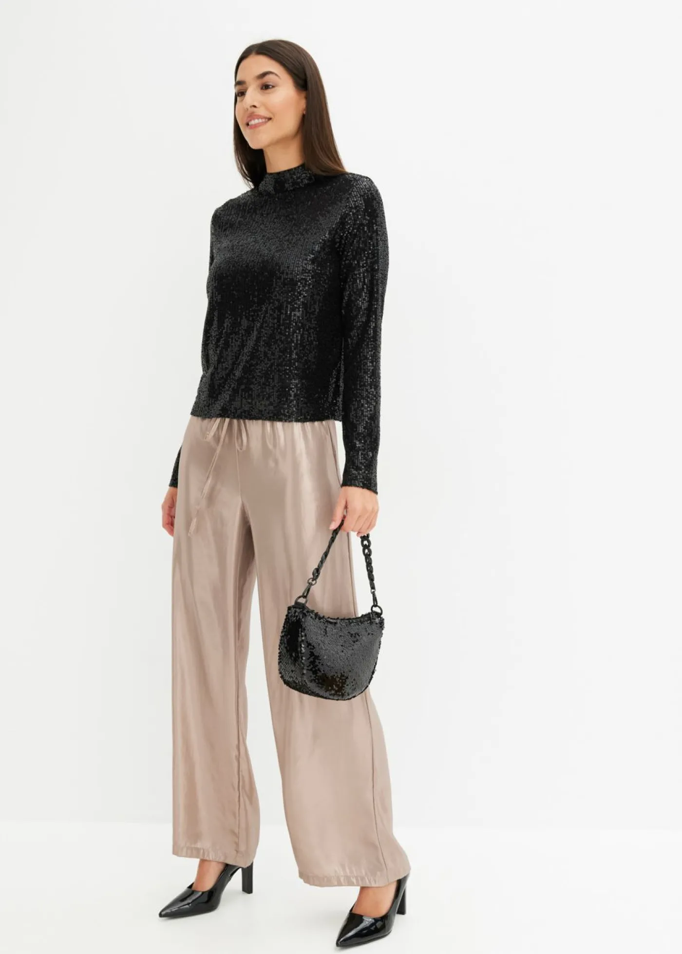 bonprix bonprix Blusa con lentejuelas Negro Online