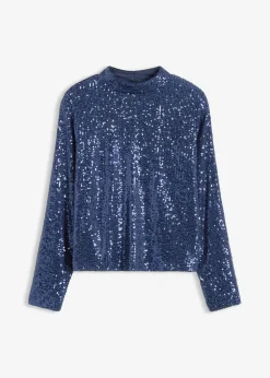 bonprix bonprix Blusa con lentejuelas Azul marino New