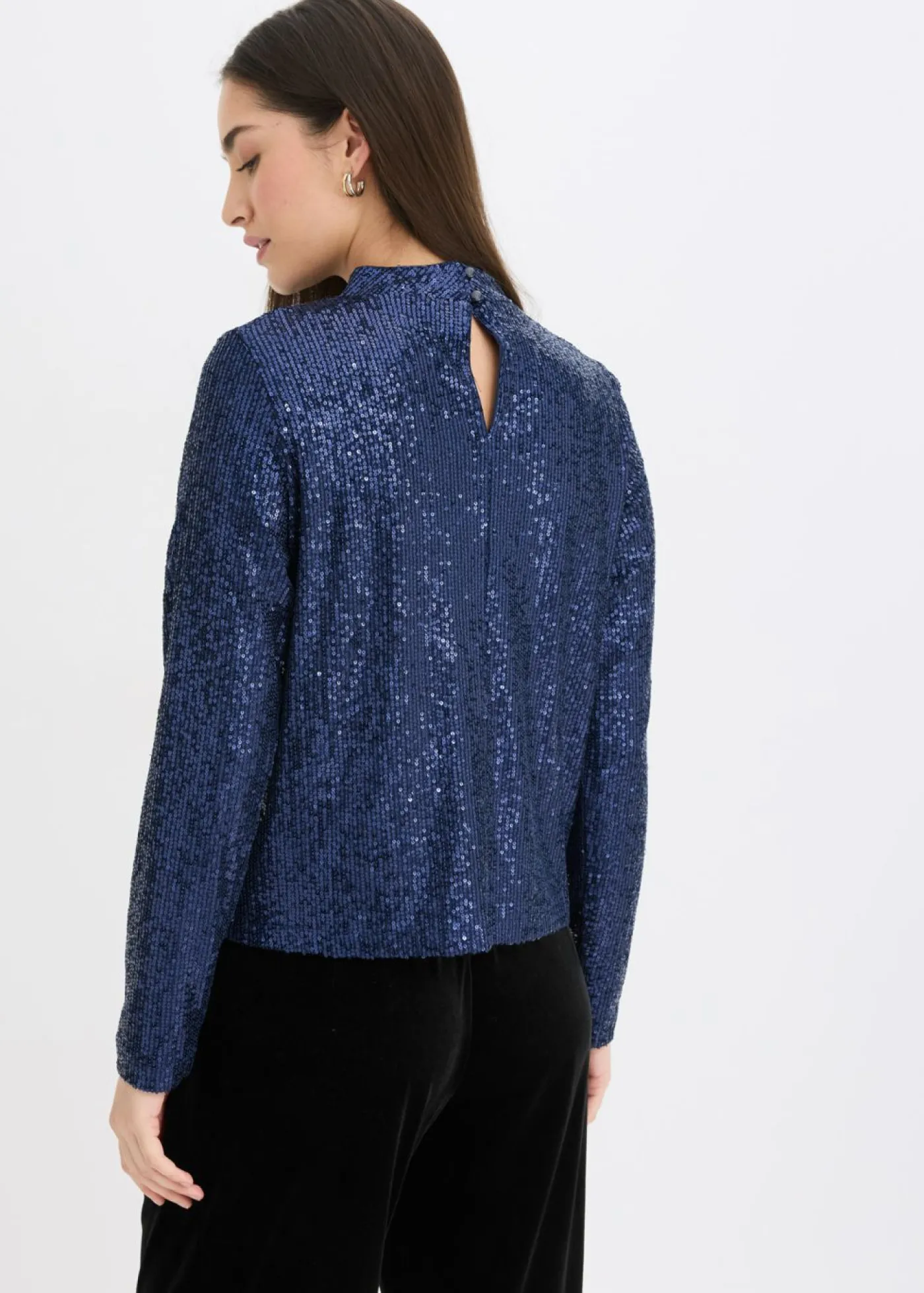 bonprix bonprix Blusa con lentejuelas Azul marino New