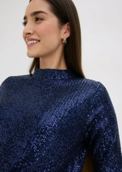 bonprix bonprix Blusa con lentejuelas Azul marino New