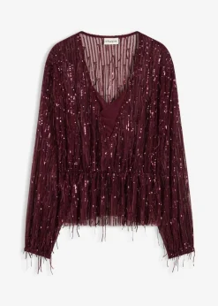 bonprix bonprix Blusa con lentejuelas y flecos rojo burdeos New