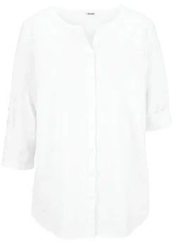 bonprix bonprix Blusa con lino y mangas 3/4 Blanco Online