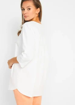 bonprix bonprix Blusa con lino y mangas 3/4 Blanco Online