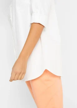 bonprix bonprix Blusa con lino y mangas 3/4 Blanco Online