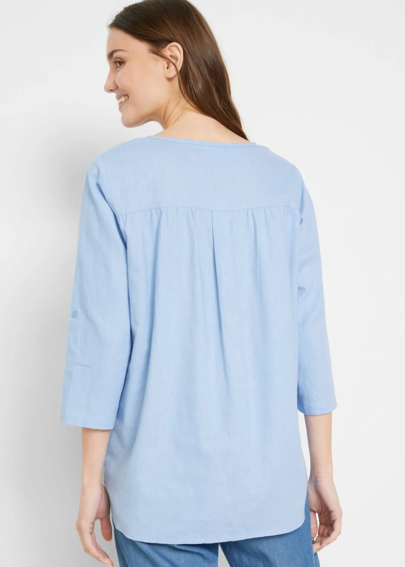 bonprix bonprix Blusa con lino y mangas 3/4 Azul perla Outlet