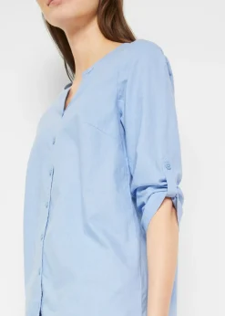 bonprix bonprix Blusa con lino y mangas 3/4 Azul perla Outlet