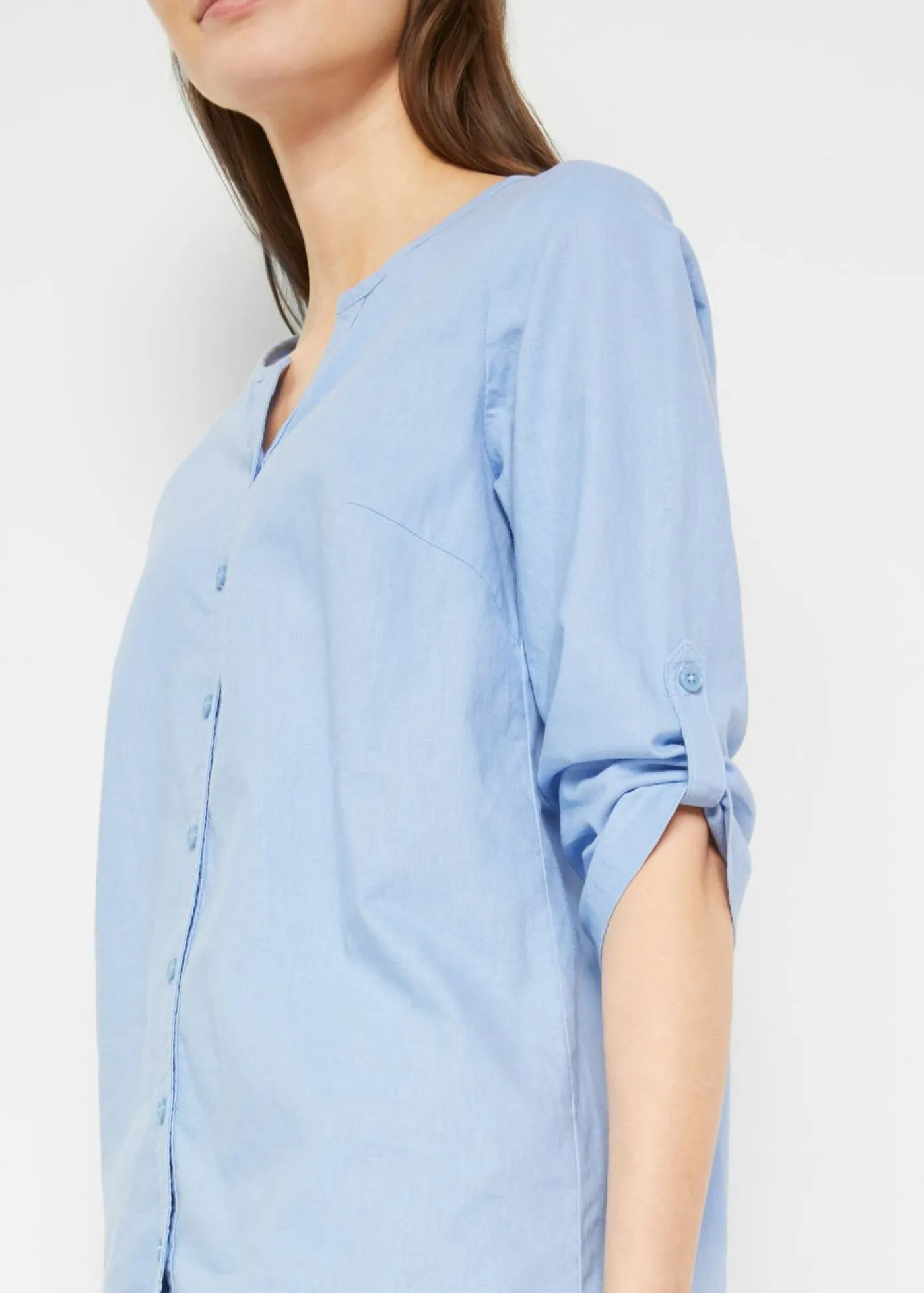 bonprix bonprix Blusa con lino y mangas 3/4 Azul perla Outlet