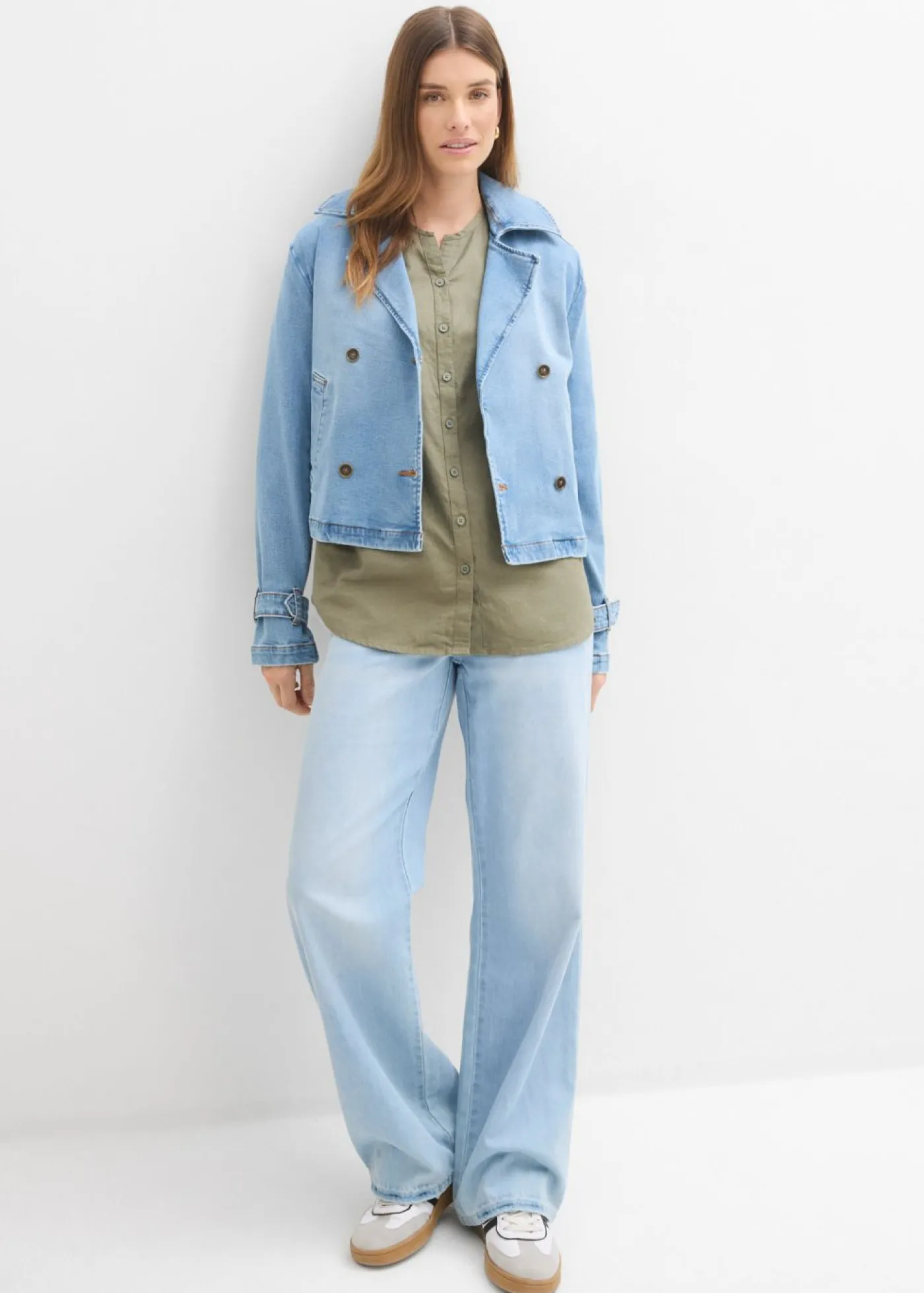 bonprix bonprix Blusa con lino y mangas 3/4 Verde oliva Outlet