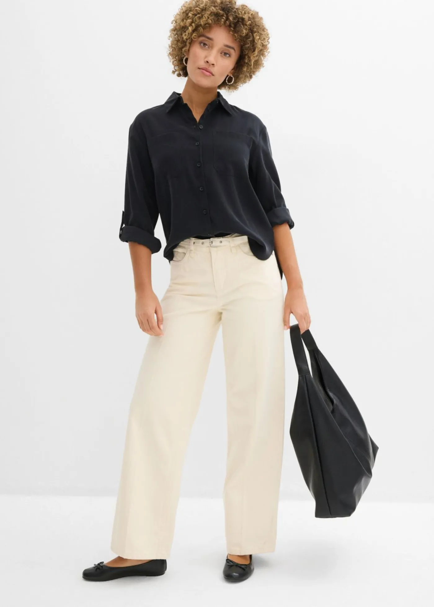 bonprix bonprix Blusa con mezcla de viscosa fluida Negro Clearance
