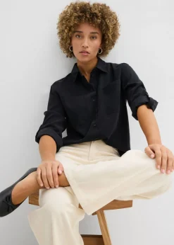 bonprix bonprix Blusa con mezcla de viscosa fluida Negro Clearance