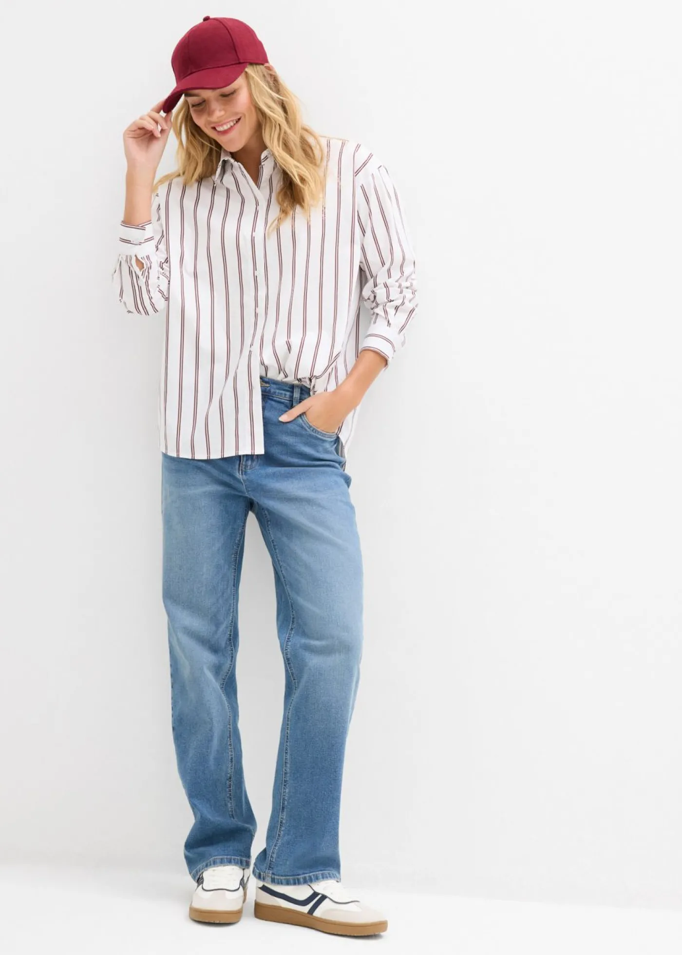 bonprix bonprix Blusa con rayas blanco-rojo rubí con rayas Hot