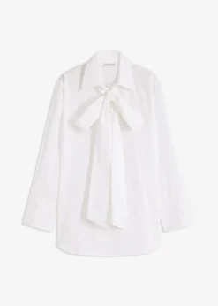 bonprix bonprix Blusa con solapa de algodón puro Blanco Sale
