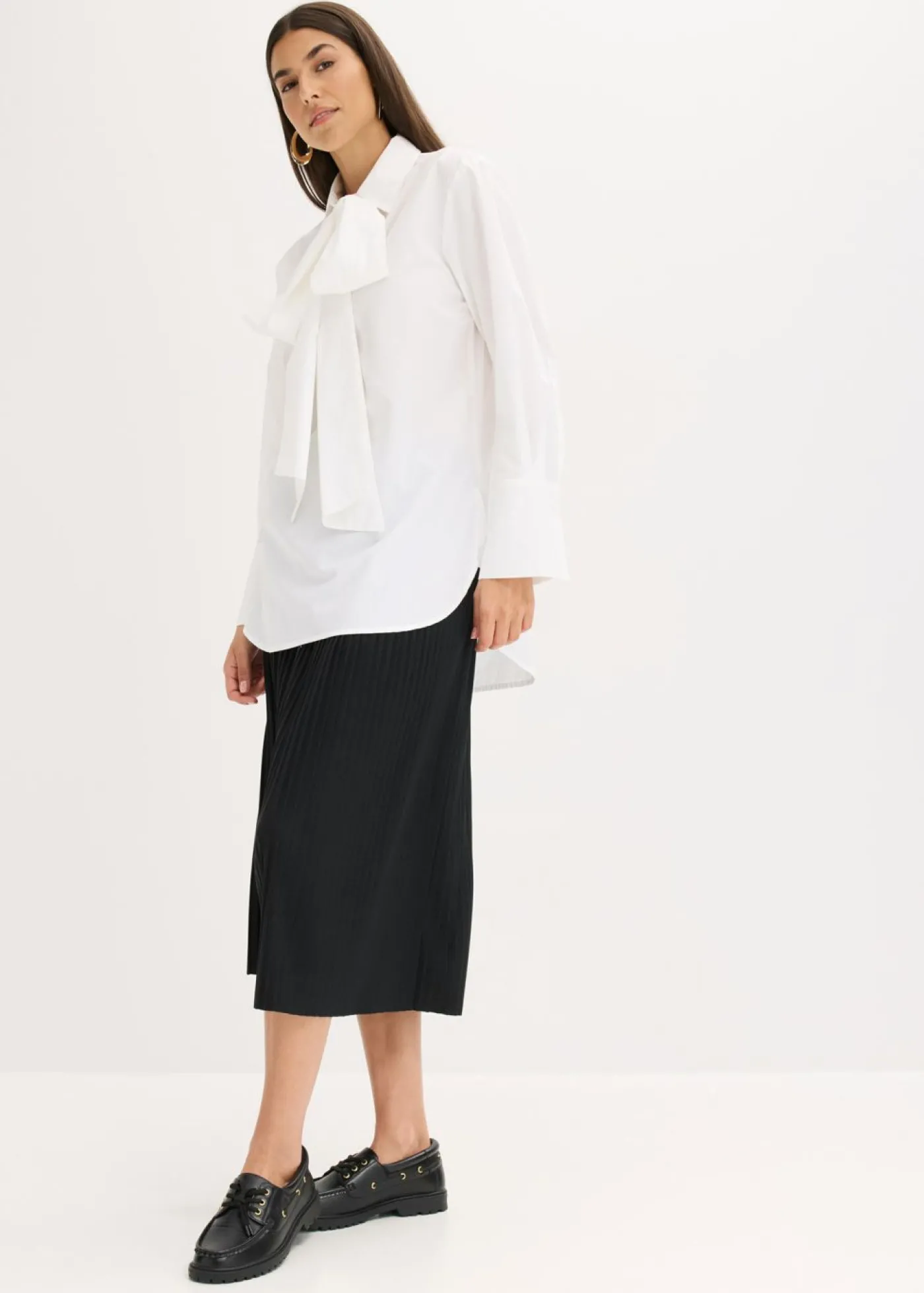 bonprix bonprix Blusa con solapa de algodón puro Blanco Sale