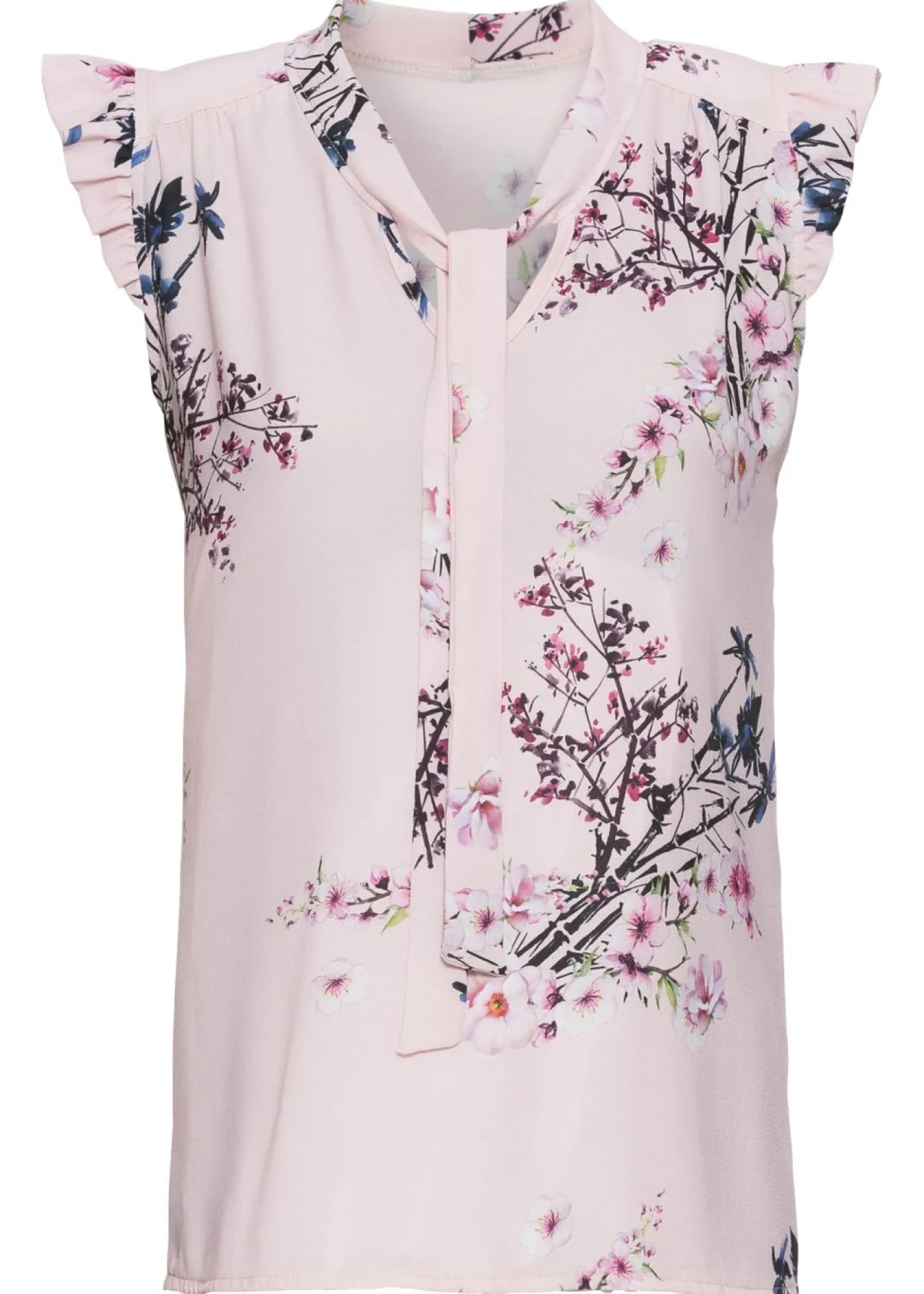 bonprix bonprix Blusa con volantes en las mangas Rosa de flores Clearance