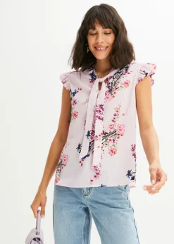 bonprix bonprix Blusa con volantes en las mangas Rosa de flores Clearance