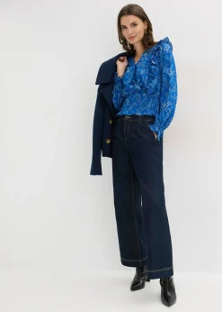 bonprix bonprix Blusa con volantes y nido de abeja Azul ártico con patrón paisley Hot