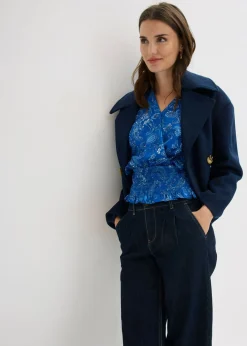 bonprix bonprix Blusa con volantes y nido de abeja Azul ártico con patrón paisley Hot