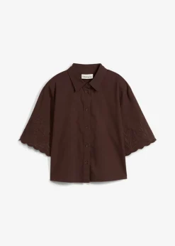 bonprix bonprix Blusa corta con contenido de seda Marrón oscuro New