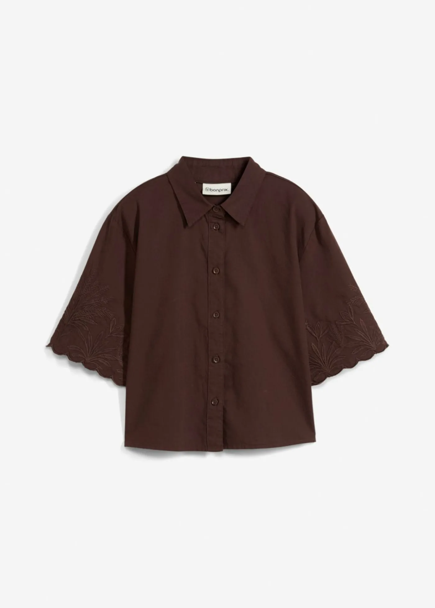 bonprix bonprix Blusa corta con contenido de seda Marrón oscuro New