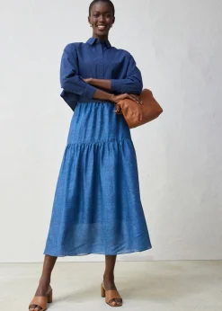 bonprix bonprix Blusa corta oversize con contenido de seda Azul marino Hot