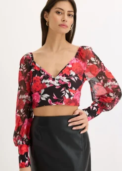 bonprix bonprix Blusa cropped Negro con flores