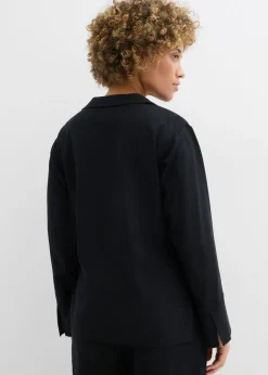 bonprix bonprix Blusa cruzada de mezcla de lino Negro Outlet