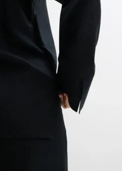 bonprix bonprix Blusa cruzada de mezcla de lino Negro Outlet