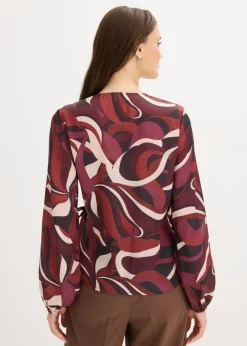 bonprix bonprix Blusa cruzada de satén fluido Rojo burdeos-beige mate estampado Outlet