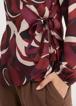 bonprix bonprix Blusa cruzada de satén fluido Rojo burdeos-beige mate estampado Outlet