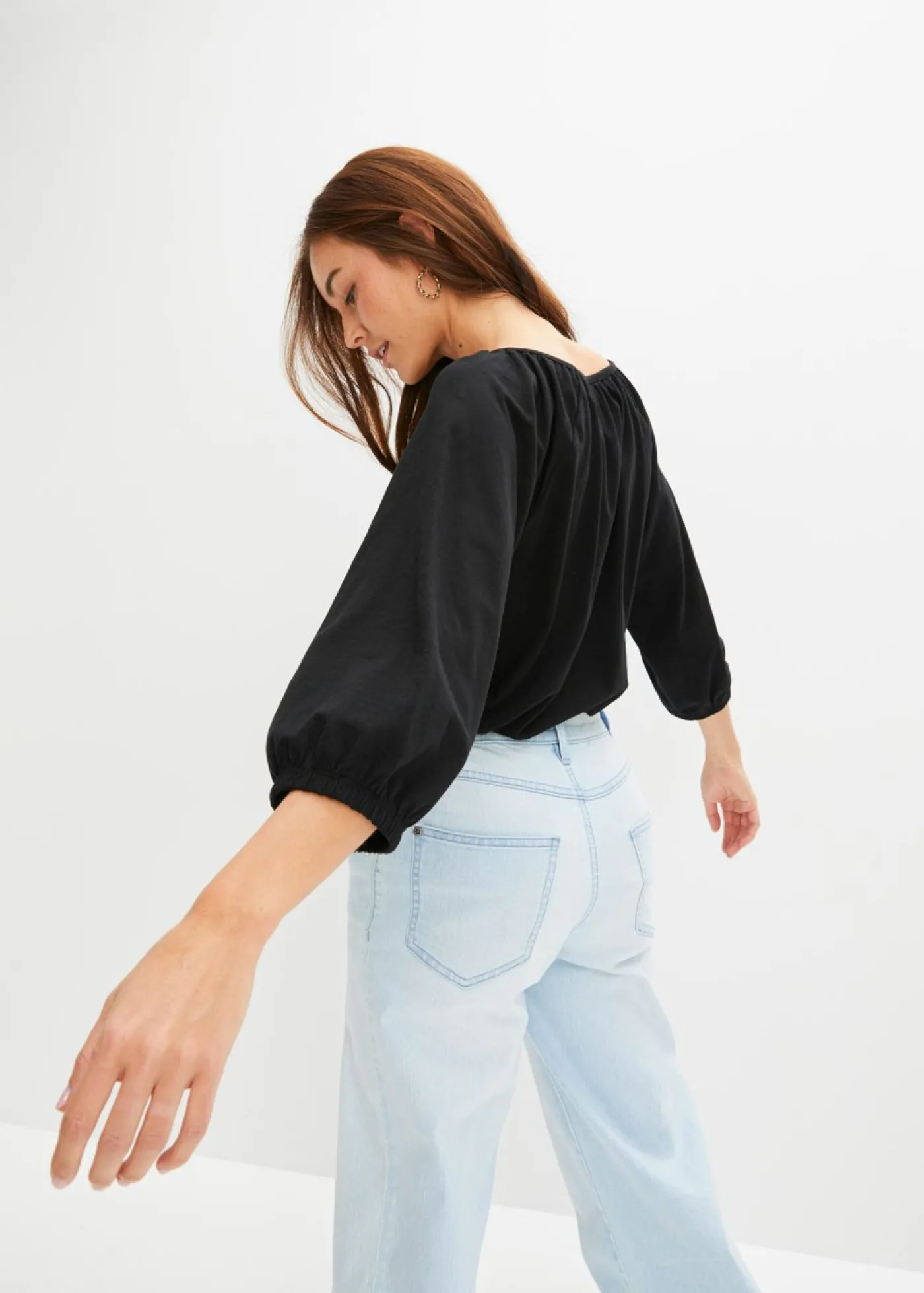 bonprix bonprix Blusa de algodón orgánico puro Negro Discount
