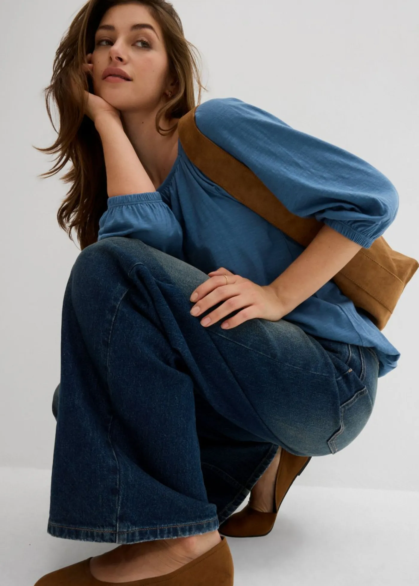bonprix bonprix Blusa de algodón orgánico puro verde mar Outlet