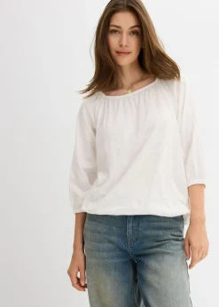 bonprix bonprix Blusa de algodón orgánico puro Blanco lana Discount