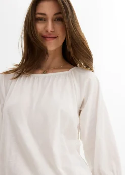 bonprix bonprix Blusa de algodón orgánico puro Blanco lana Discount