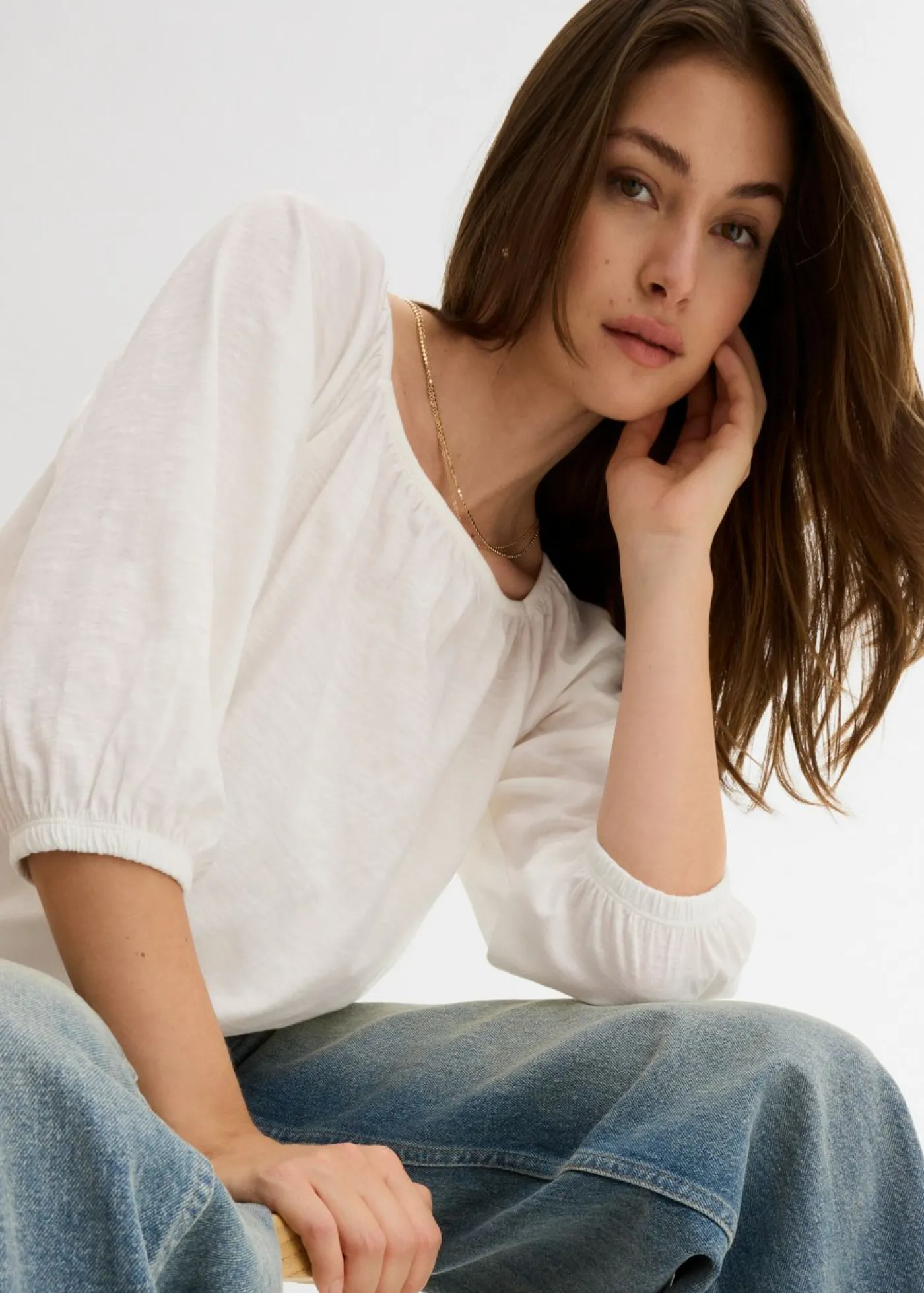 bonprix bonprix Blusa de algodón orgánico puro Blanco lana Discount