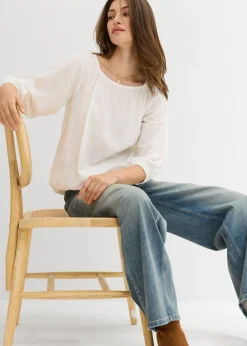 bonprix bonprix Blusa de algodón orgánico puro Blanco lana Discount