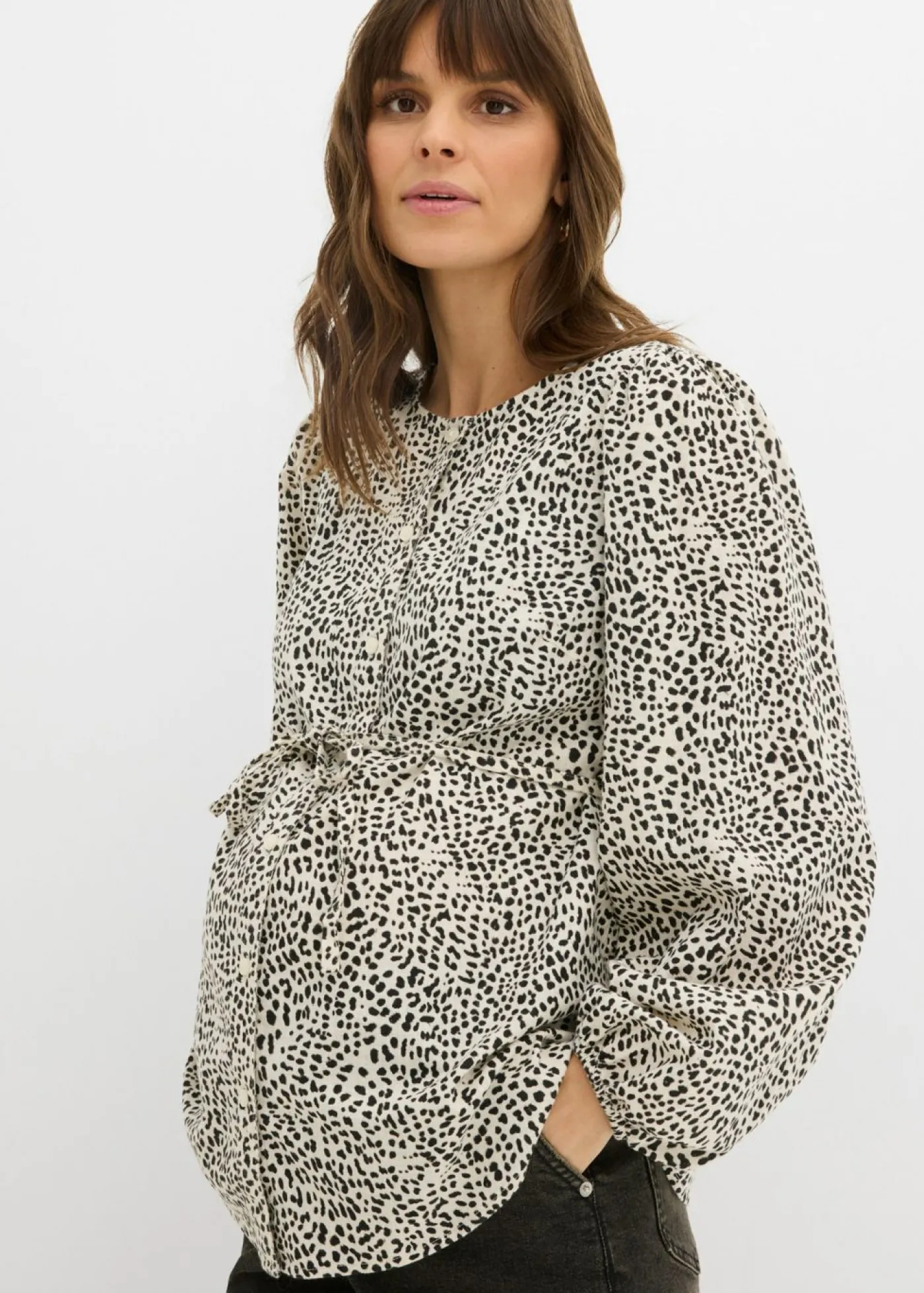 bonprix bonprix Blusa de algodón para durante y después del embarazo estampado leo blanco lana/negro Best