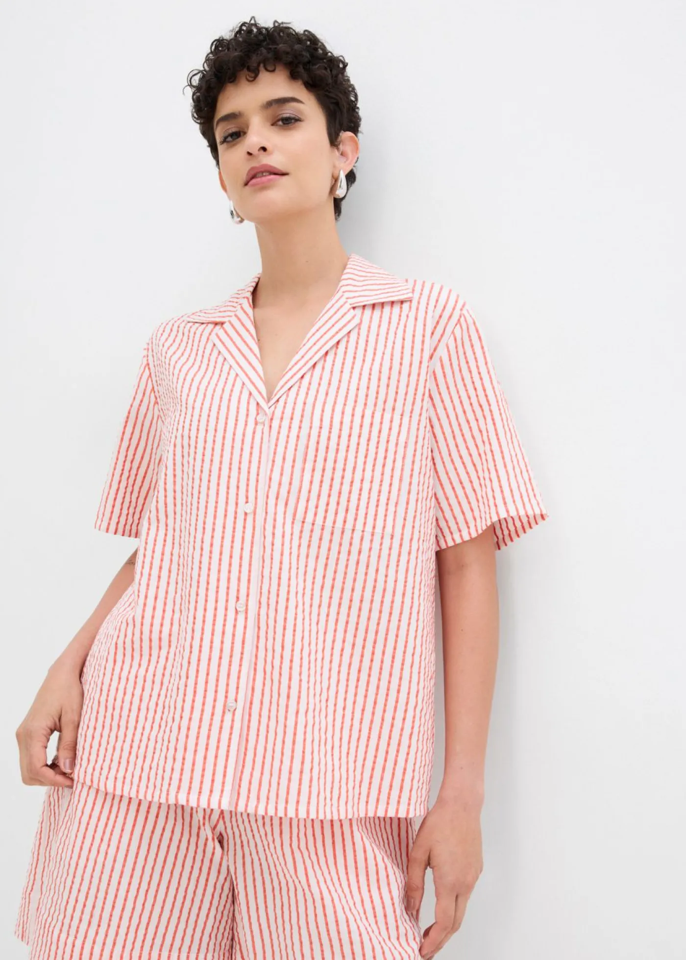 bonprix bonprix Blusa de algodón puro blanco lana-rojo amapola con rayas Best