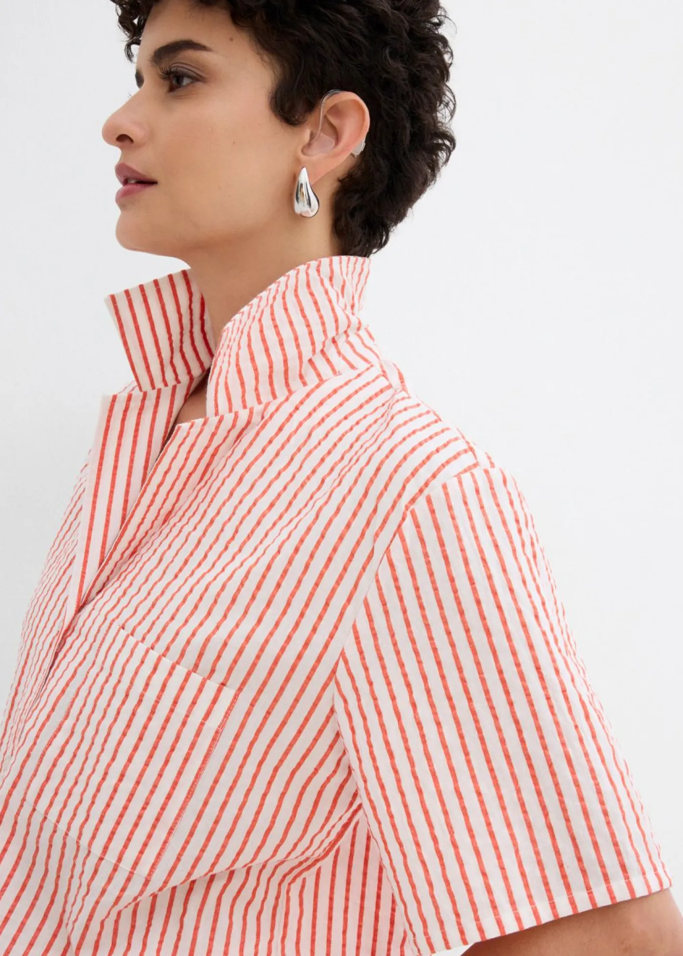 bonprix bonprix Blusa de algodón puro blanco lana-rojo amapola con rayas Best