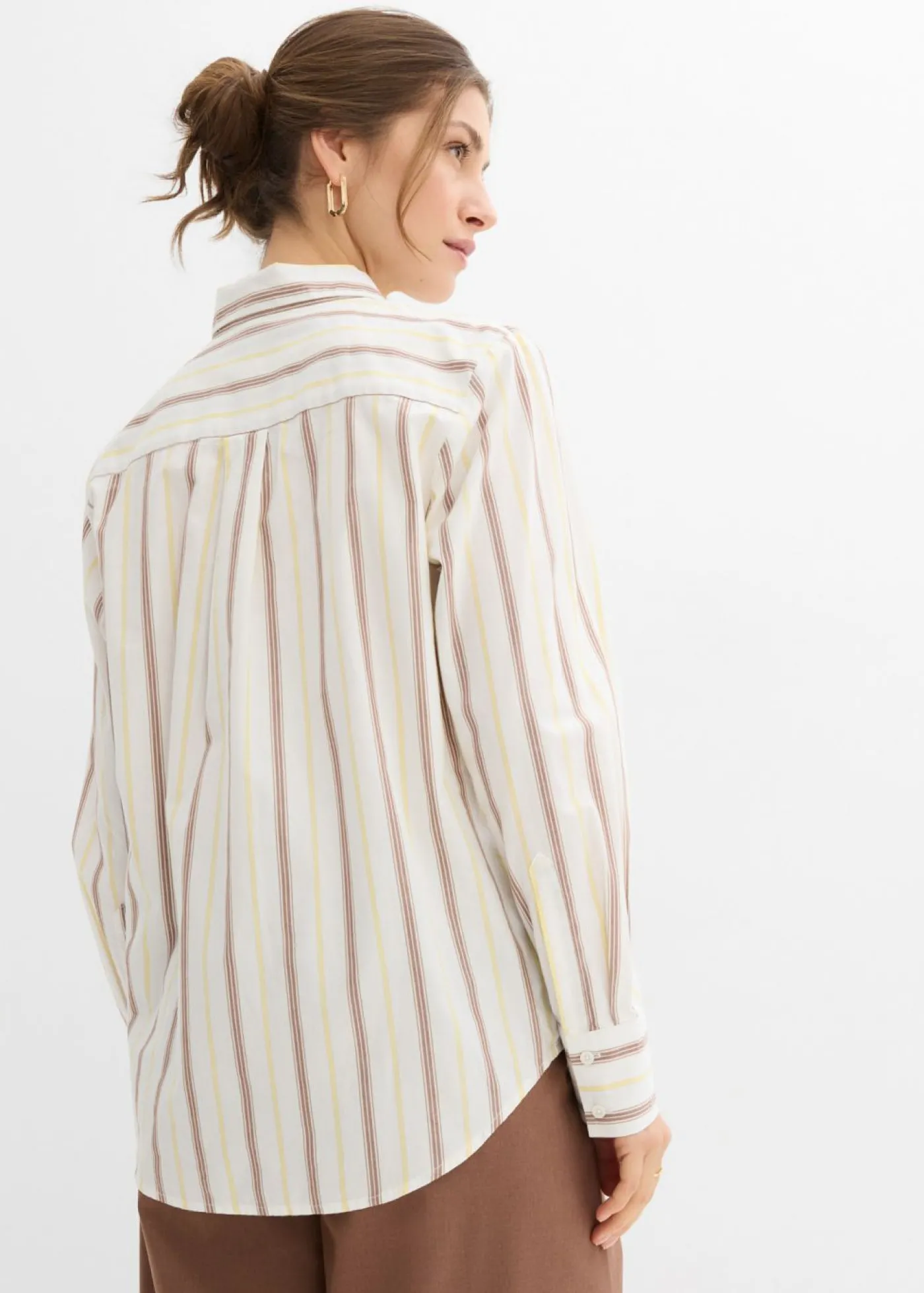 bonprix bonprix Blusa de algodón puro blanco lana-blanco perla-amarillo claro-arena claro-marrón castaño rayas verticales Sale
