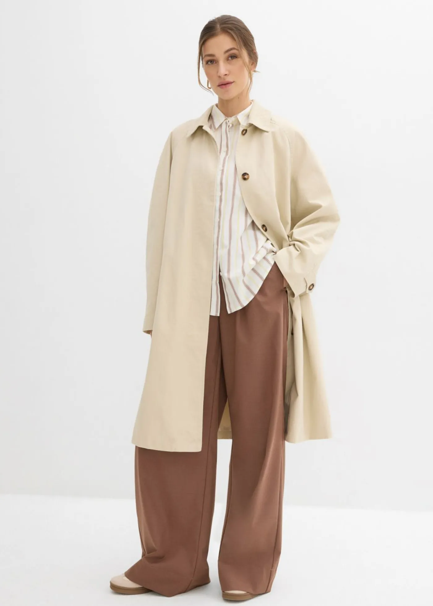 bonprix bonprix Blusa de algodón puro blanco lana-blanco perla-amarillo claro-arena claro-marrón castaño rayas verticales Sale