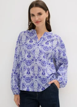 bonprix bonprix Blusa de algodón puro azul azafata-blanco lana Outlet
