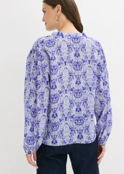 bonprix bonprix Blusa de algodón puro azul azafata-blanco lana Outlet