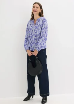 bonprix bonprix Blusa de algodón puro azul azafata-blanco lana Outlet