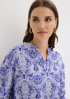 bonprix bonprix Blusa de algodón puro azul azafata-blanco lana Outlet