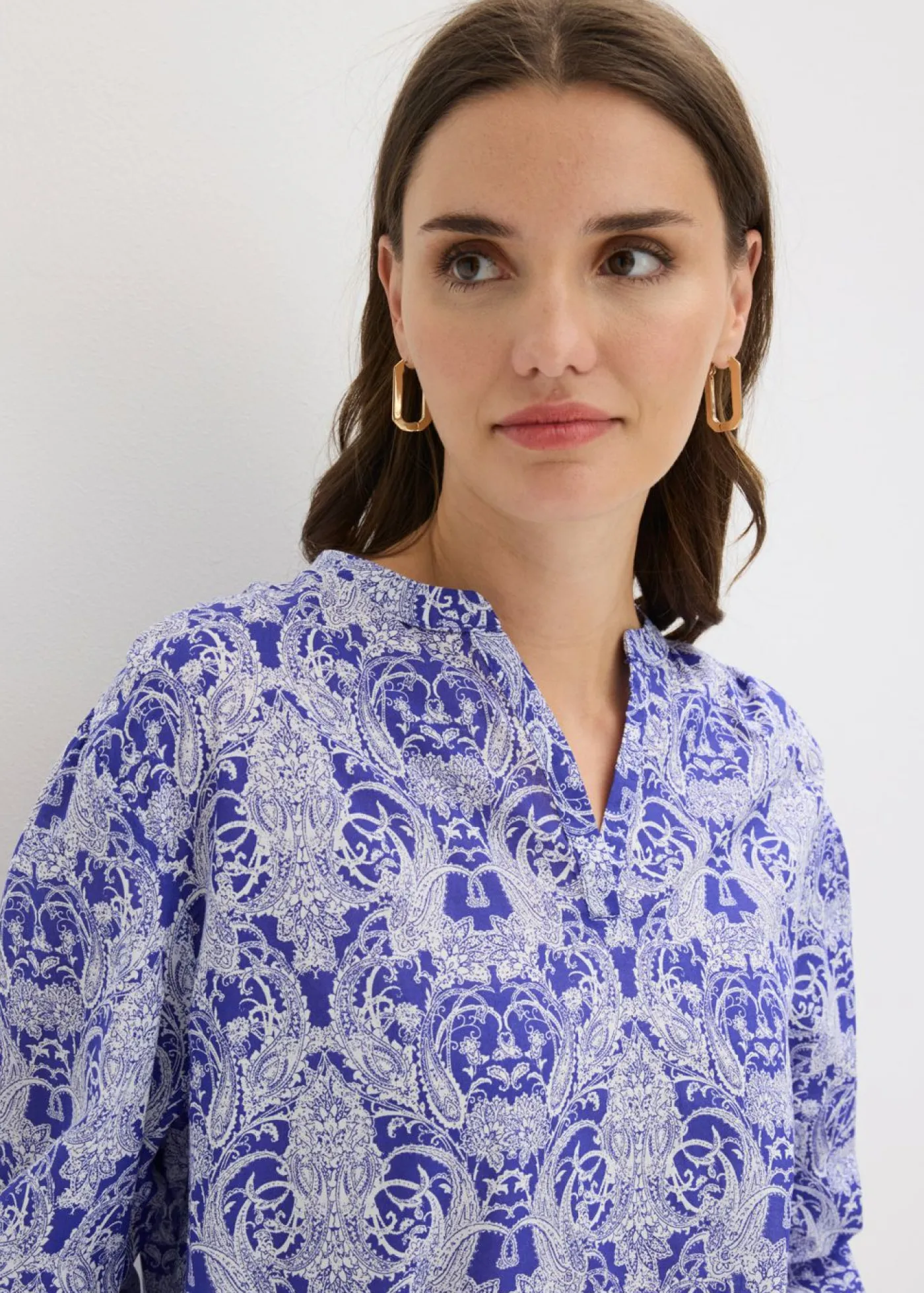 bonprix bonprix Blusa de algodón puro azul azafata-blanco lana Outlet